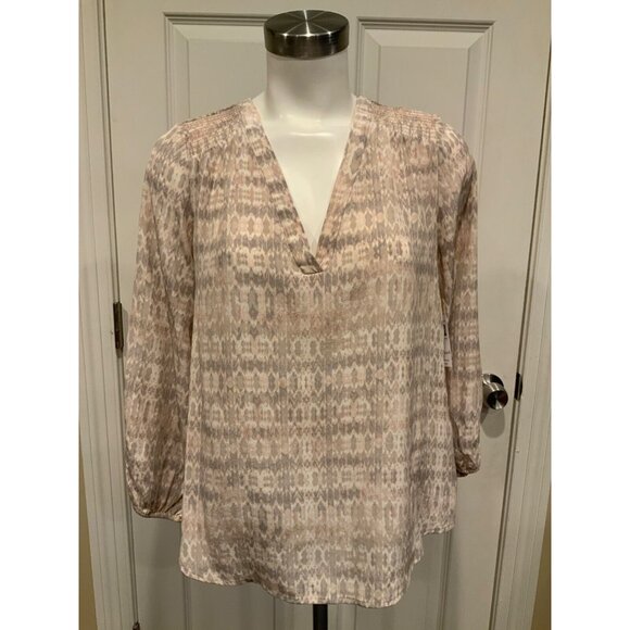Joie Gray & Light Pink Patterned 100% Silk 3/4 Sleeve Shirt, Size Small - Picture 1 of 8